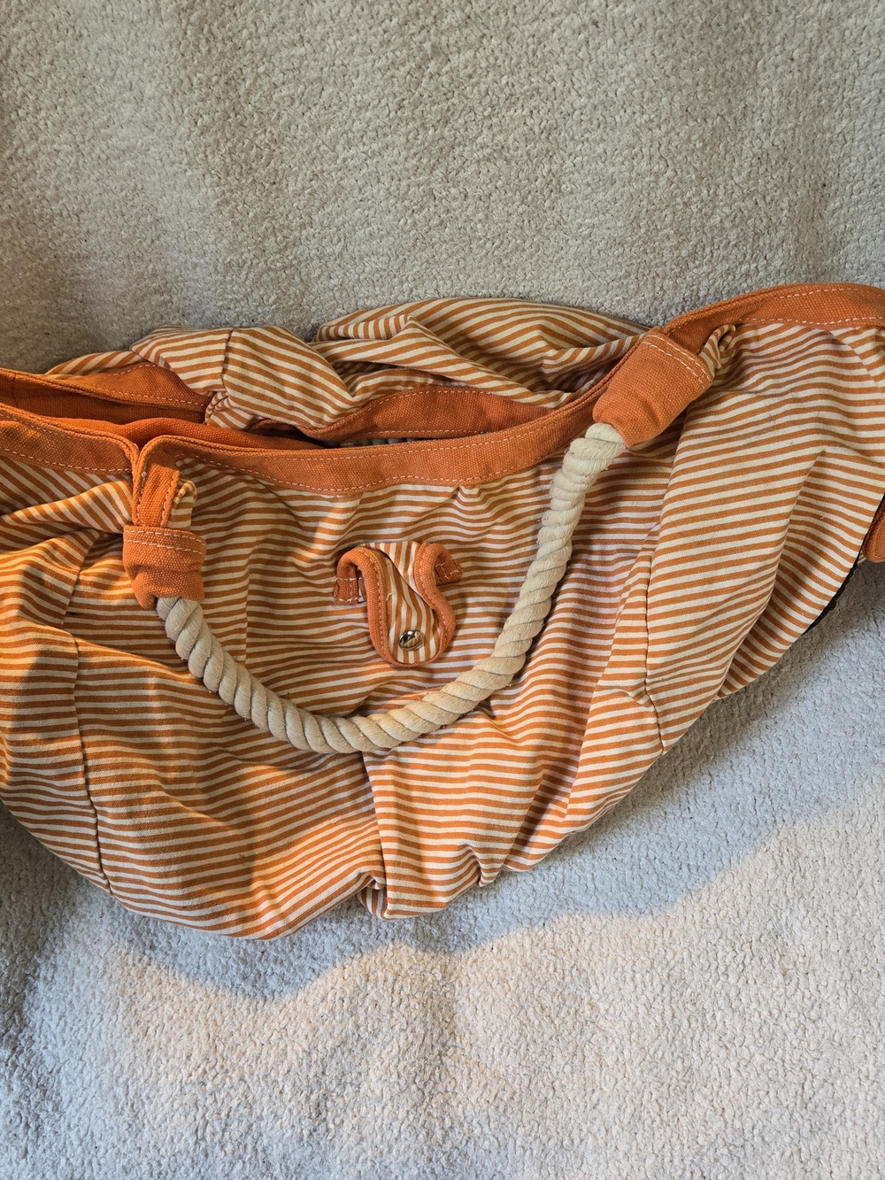 totes Orange and Cream Striped Canvas Tote with Rope Handles